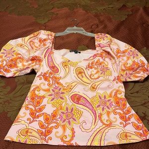 Boston Proper Pink and Orange Blouse Vibrant Top